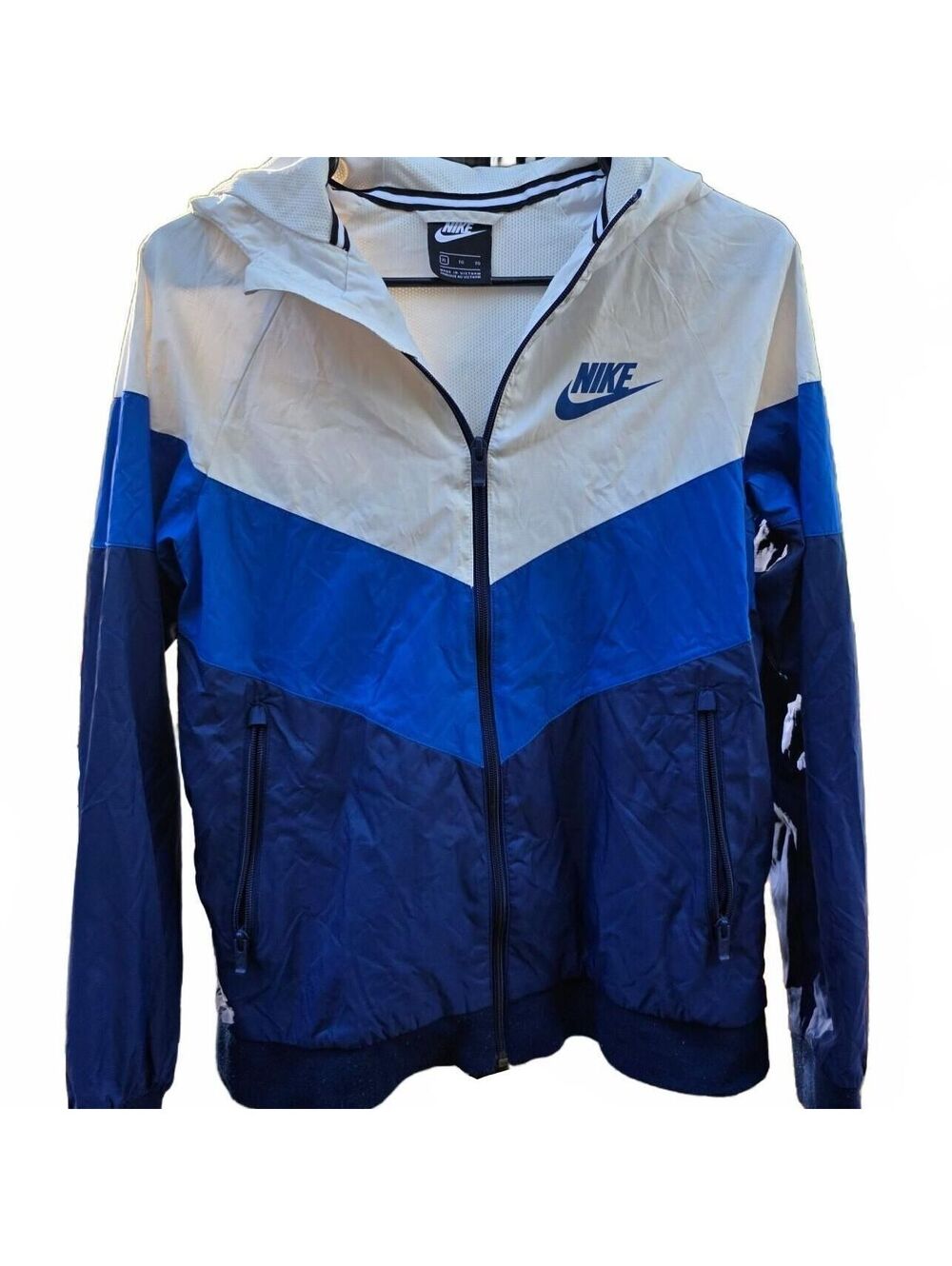Wmn's XL - Nike Blue White Hooded Windbreaker Jacket